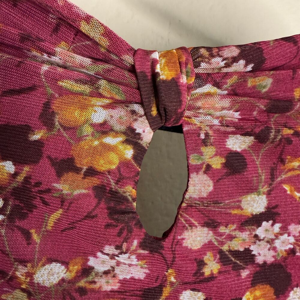 Stem & Vine Floral Peasant Blouse 2X Burgundy Boho Balloon Sleeve Plus - Picture 11 of 13